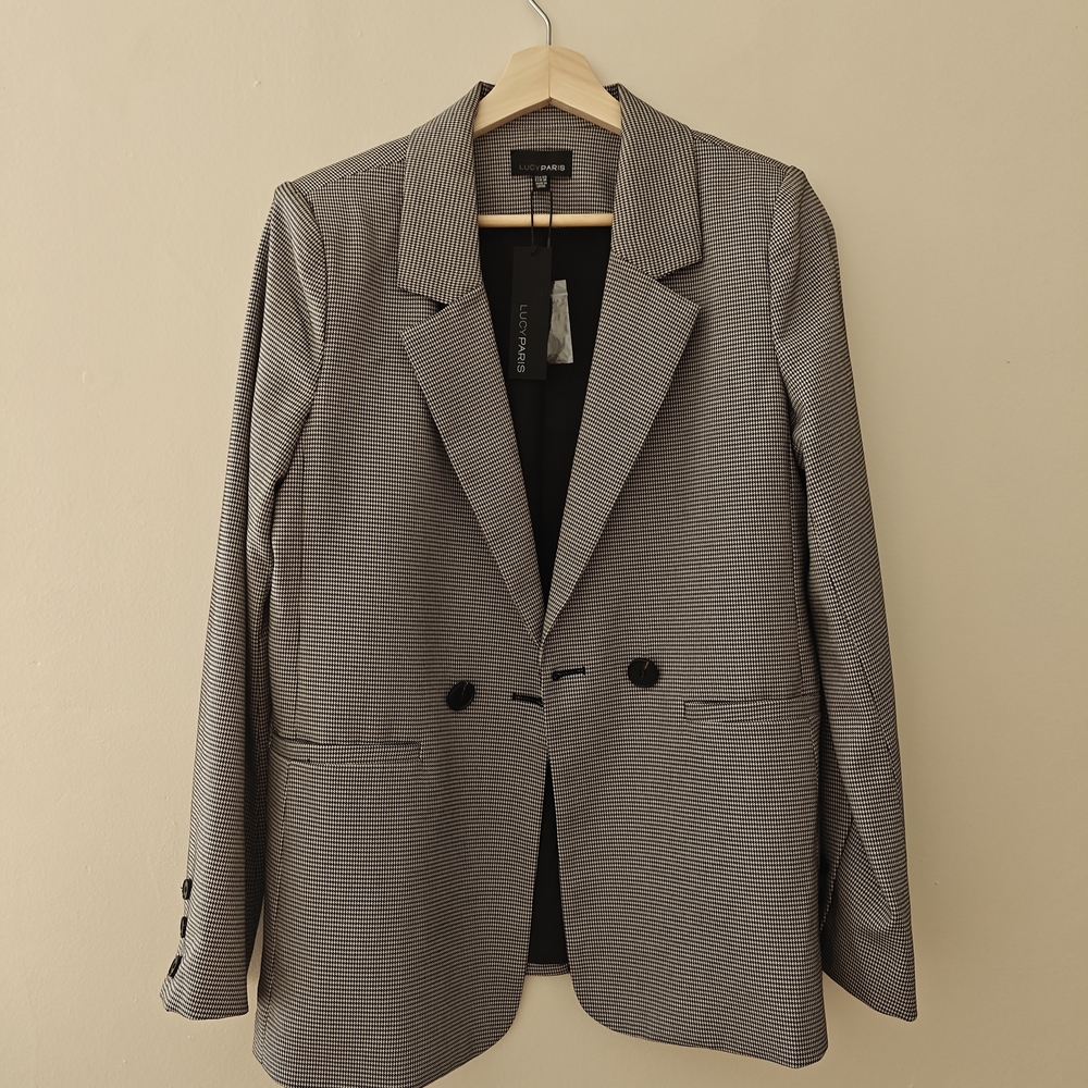 NWT Lucy Paris Black and White Houndstooth Perfect Office Blazer Size Xs-s